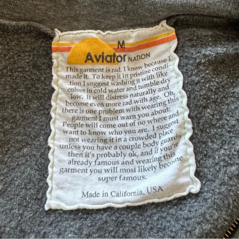 Aviator Nation La Jolla Zip Hoodie Heather Gray Rainbow Logo Sweatshirt Size M - Picture 8 of 10